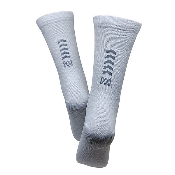 Meia Cano Médio Divertida Refletiva Branca em Poliamida