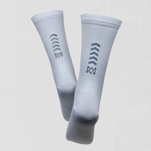 Meia Cano Médio Divertida Refletiva Branca em Poliamida