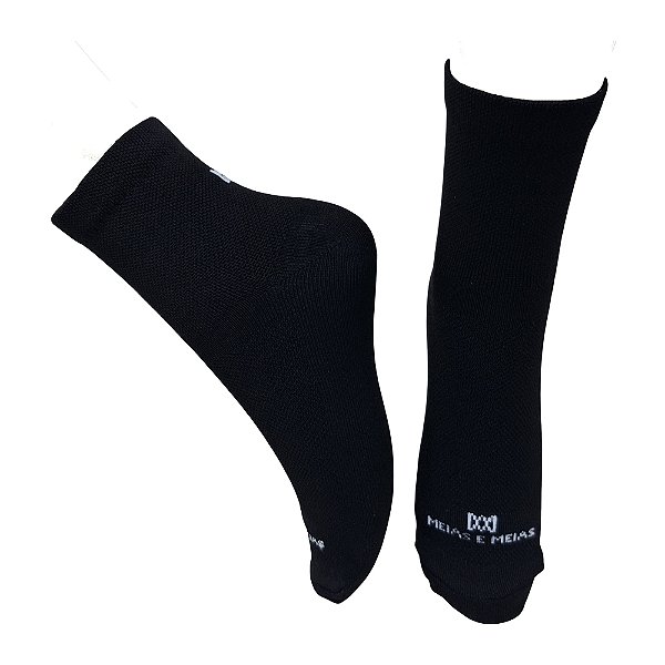 Meia Cano Baixo Divertida Preta em Poliamida