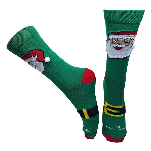 Meia Cano Alto Divertida Papai Noel 2025 - Poliamida