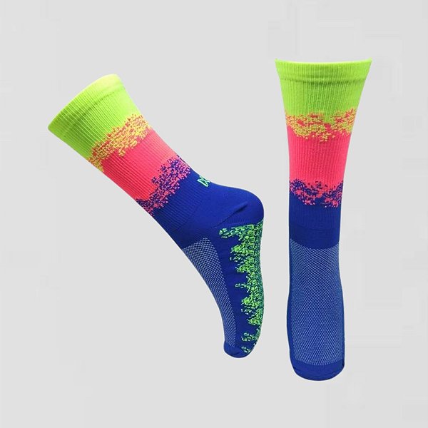 Meia Cano Médio Divertida em Poliamida Respingo - ROYAL/LARANJA/AMARELO FLUOR