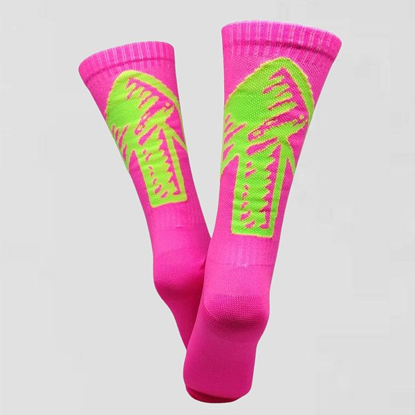 Meia Cano Alto Divertida Setas em Poliamida - PINK FLUOR