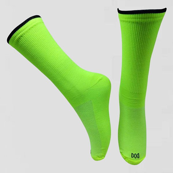 Meia Cano Médio em Poliamida Castel Coloridos - AMARELO FLUOR COM PRETO