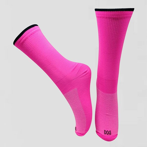 Meia Cano Médio em Poliamida Castel Coloridos - PINK FLUOR COM PRETO