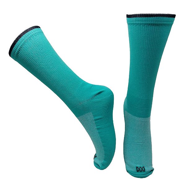 Meia Cano Médio em Poliamida Castel Coloridos - VERDE ÁGUA COM PRETO