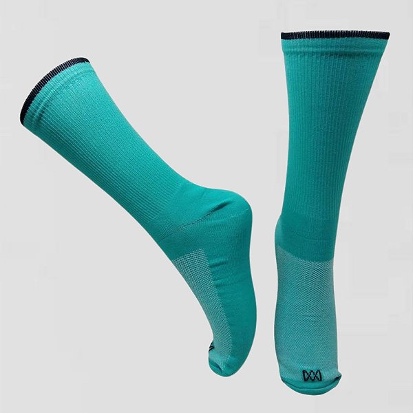 Meia Cano Médio em Poliamida Castel Coloridos - VERDE ÁGUA COM PRETO