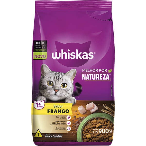 WHISKAS ADULTO MELHOR POR NATUREZA SABOR FRANGO 900GR