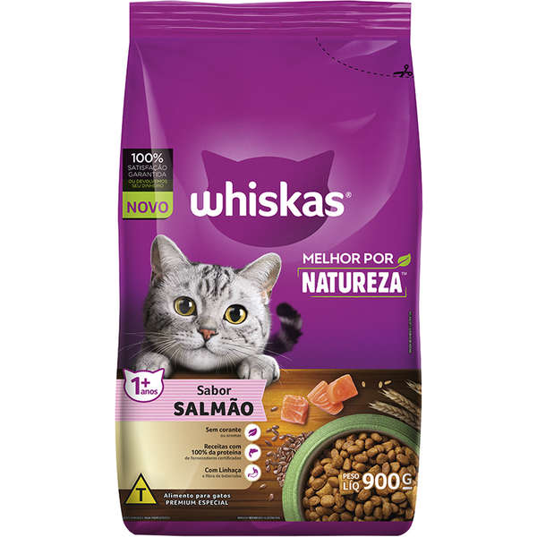 WHISKAS ADULTO MELHOR POR NATUREZA SALMÃO 900GR