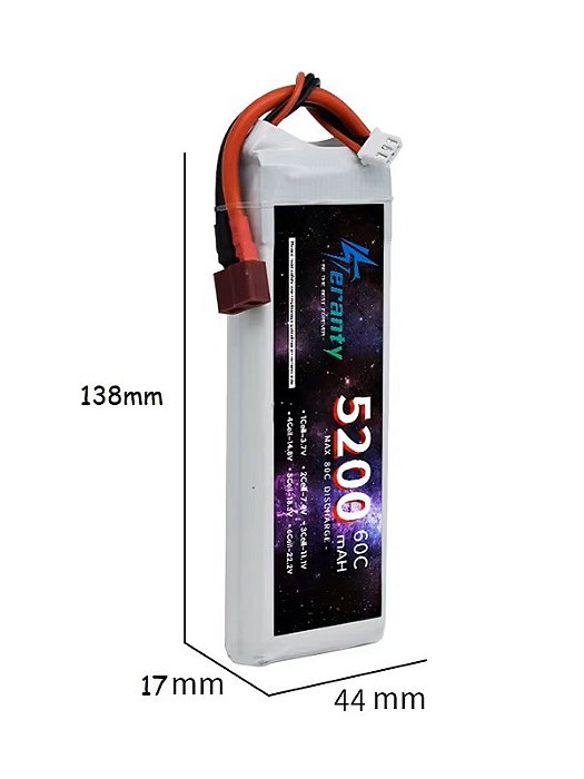 Bateria Lipo para Modelismo Teranty 2S 7.4V 5.200 mAh 60C Plug T