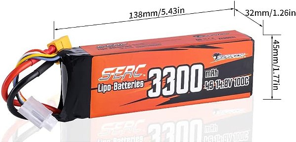 Bateria Lipo SUNPADOW 4S 14.8V 3300 mAh 100C plug XT60