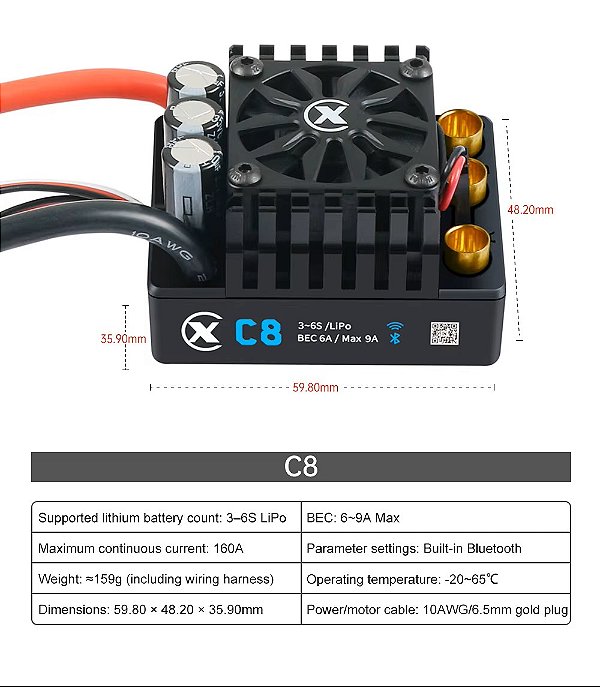 ESC Brushless XC-ESC C8 3-6S 160A Automodelismo