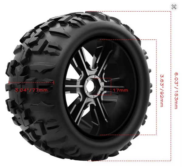 Pneu Offroad Globact para Automodelo Hex 17mm 153x77mm