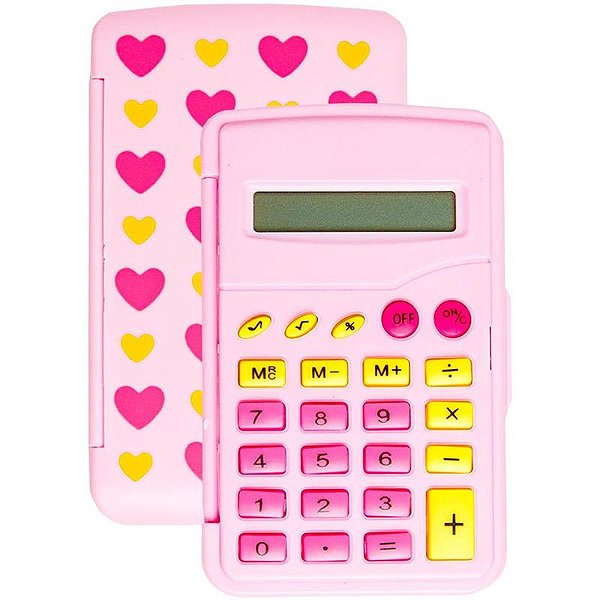 Calculadora de Bolso 8 Dígitos Rosa Flip Flor com Bateria - Leonora