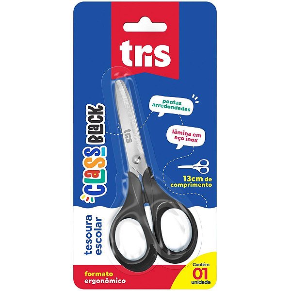 Tesoura Escolar Tris Class Black 13 cm - Summit