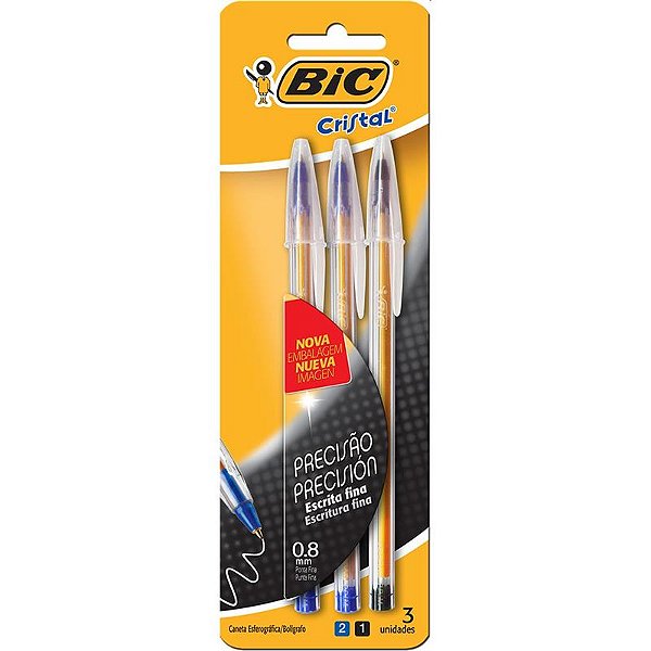 Caneta esferografica Cristal Fina 2 Az + 1 Pt - Bic