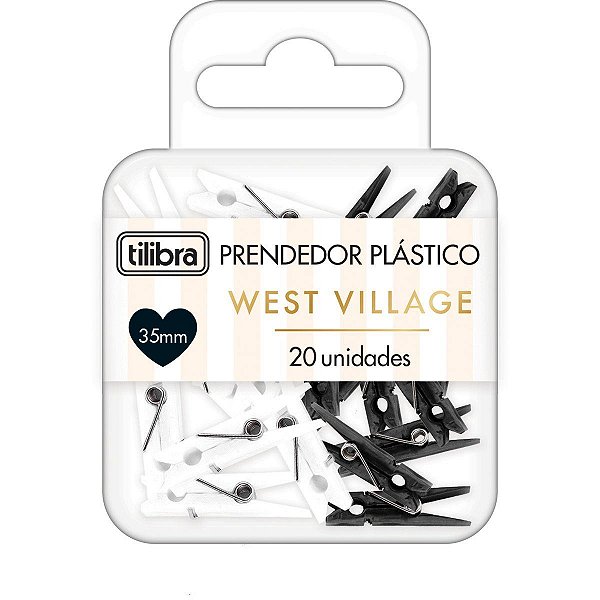 Prendedor de Papel West Village 32 mm Preto e Branco com 20 unidades - Tilibra