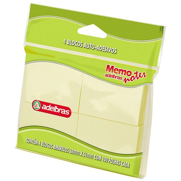 Bloco de recado autoadesivo Memonote Amarelo 38x50 100fls. - Adelbras
