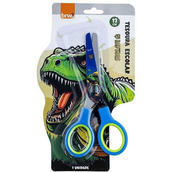 Tesoura Escolar Decorada Raptor Lâmina Decorada 13 cm - BRW