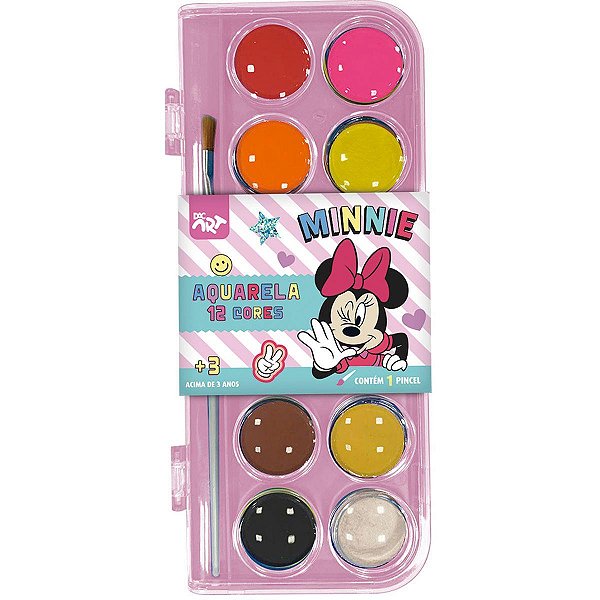 Aquarela Escolar Minnie 12 Cores com Pincel - Dac