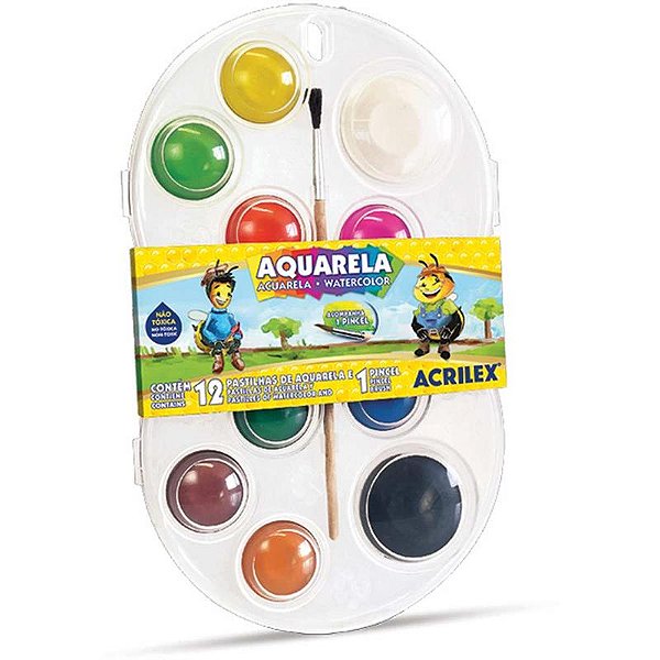 Aquarela Escolar 12 Cores com Pincel - Acrilex