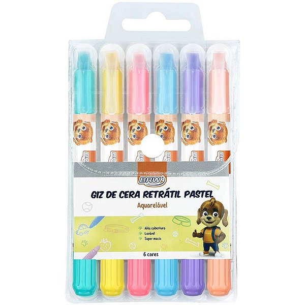 Giz de Cera Jumbo Retrátil Pastel 6 Cores - BRW