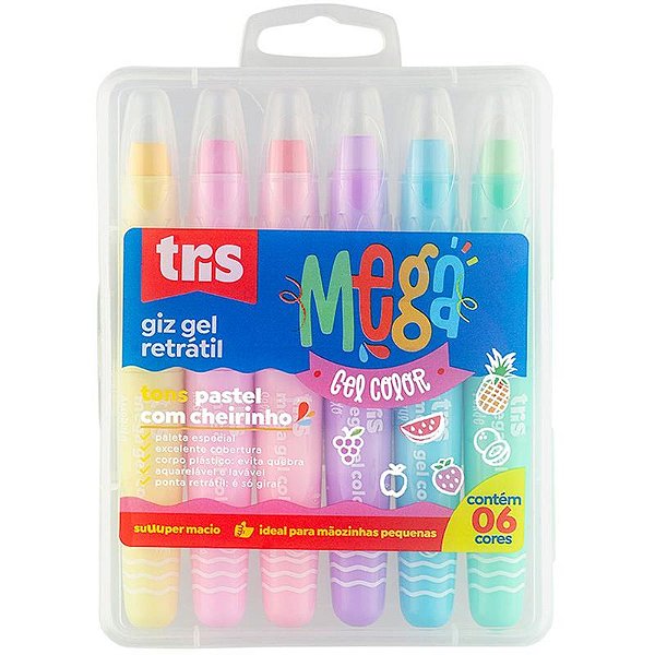 Giz de Cera Jumbo Tris Retrátil Gel 6 Tons Pastel - Summit