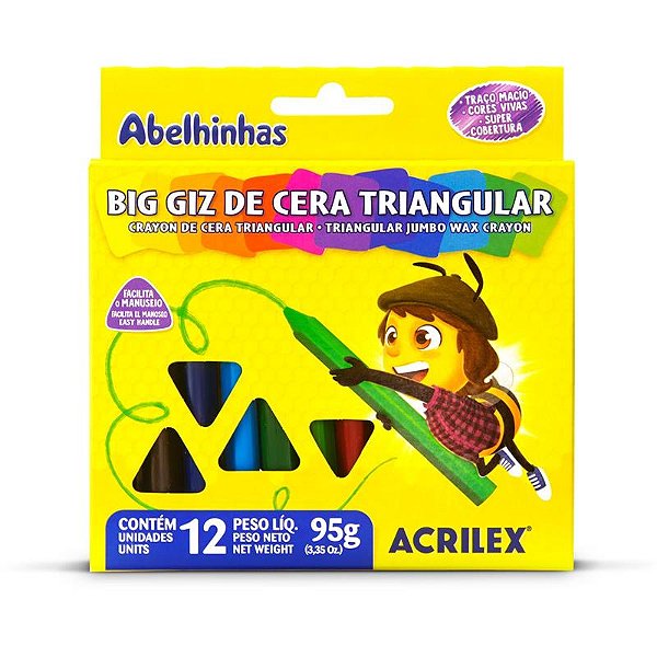 Giz de Cera Fino Triangular 08 Cores - Acrilex