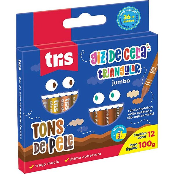 Giz de Cera Jumbo Tris Tons de Pele 12 Cores - Summit