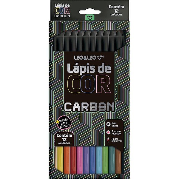 Lapis de Cor Redondo Carbon Line 12 Cores - Leonora