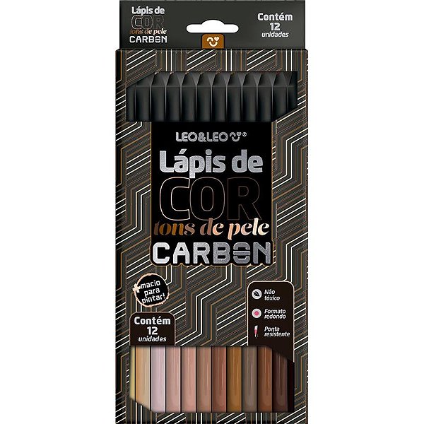 Lapis de Cor Redondo Carbon Line 12 cores Tons de Pele - Leonora