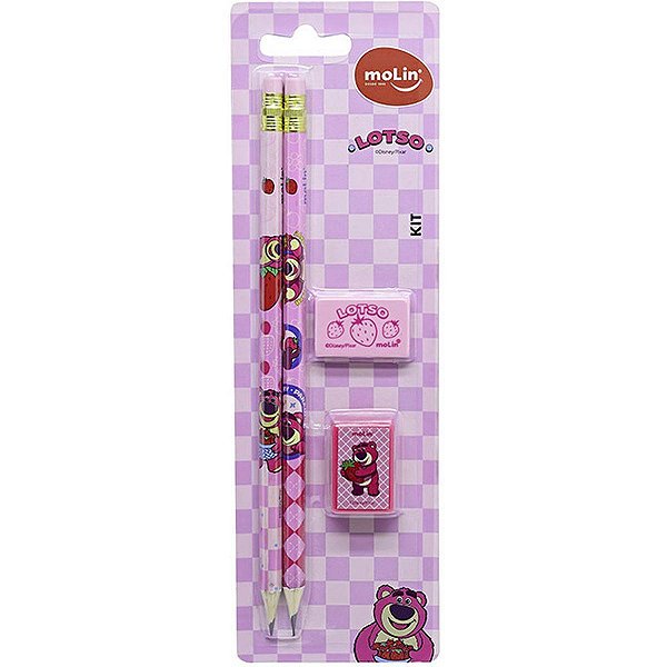 Kit Escolar Lotso 2 lápis, borracha e apontador - Molin