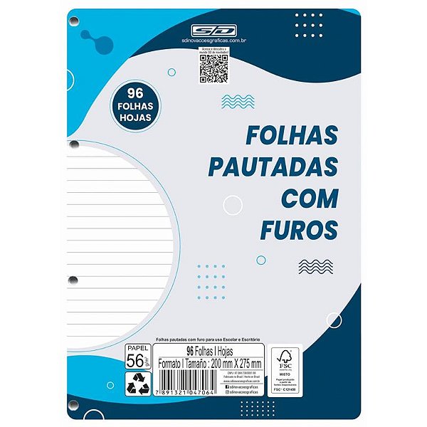Bloco para Fichário Universitário Monobloco Branco 96 fls. 200 mm x 275 mm - Animativa