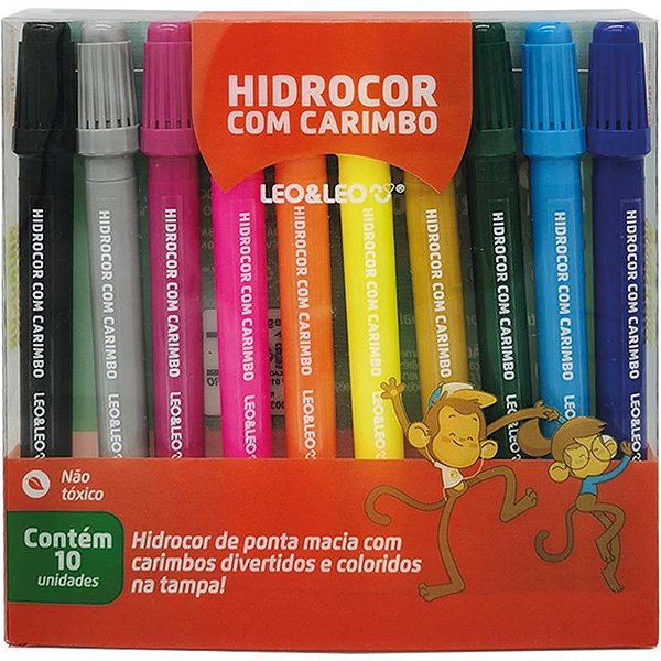 Caneta Hidrográfica Hidrocor 10 cores com Carimbo - Leonora