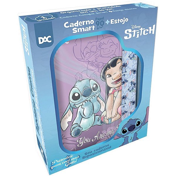 Caderno 1x1 Capa Dura Colegial Stitch Smart 80 fls. Com 1 Estojo - Dac