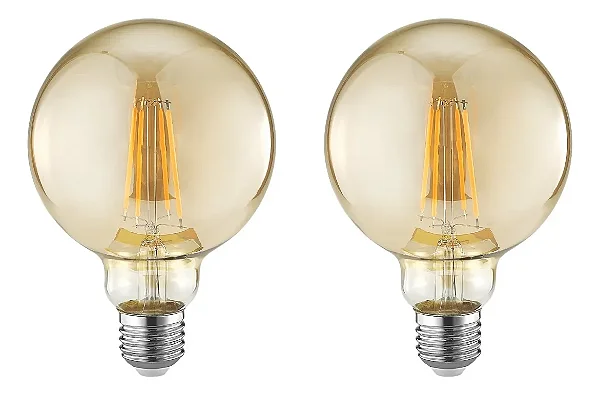 Kit 2 Lâmpadas Filamento Led G95 Globo Âmbar 4w 2300k Ultraluz Bivolt