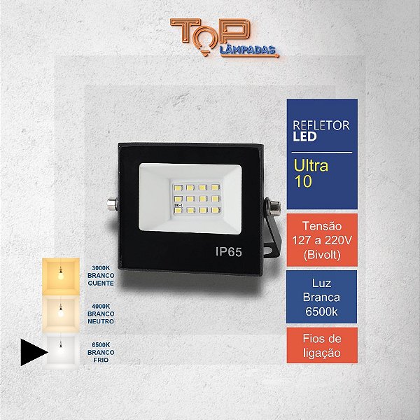 Kit 2 Unidades Refletores Holofote LED 10W Branco Frio 6500k Bivolt - Ultraluz