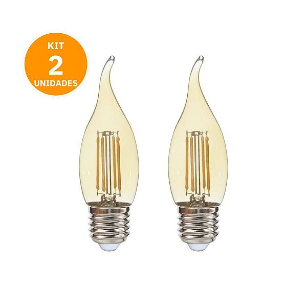 Kit 2 Lâmpadas Filamento Led Ba35 Chama Âmbar 4w 2300k Bivolt