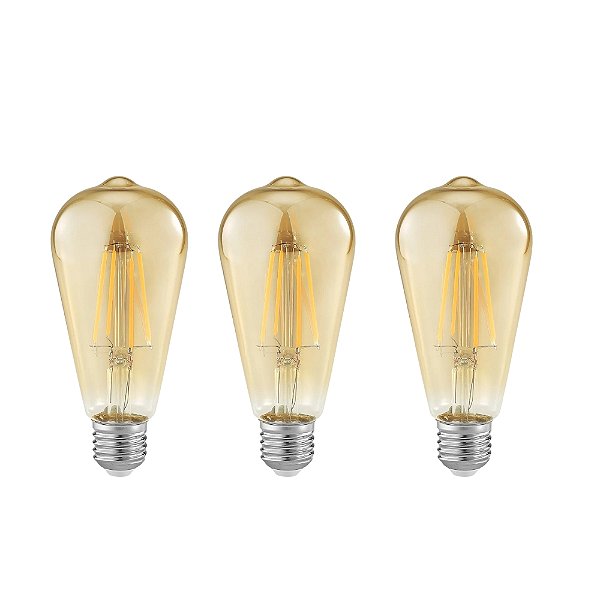 Kit 3 Lâmpadas Filamento Led 4w 2300k Vintage ST64 Retrô Decorativa Bivolt Ultraluz