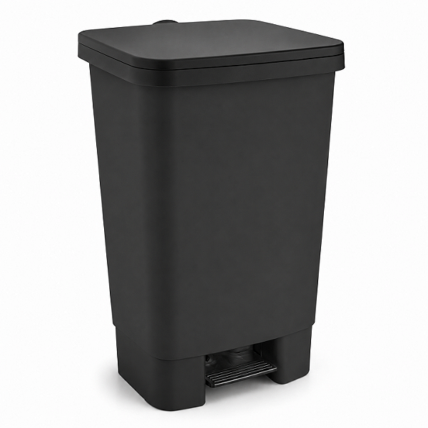 Lixeira com Pedal 50 Litros Preta Cozinha Grande Resistente Haus