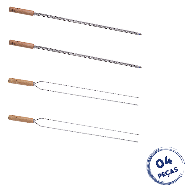 Kit 4 Espetos para Churrasco 85cm Aço Inox Kort