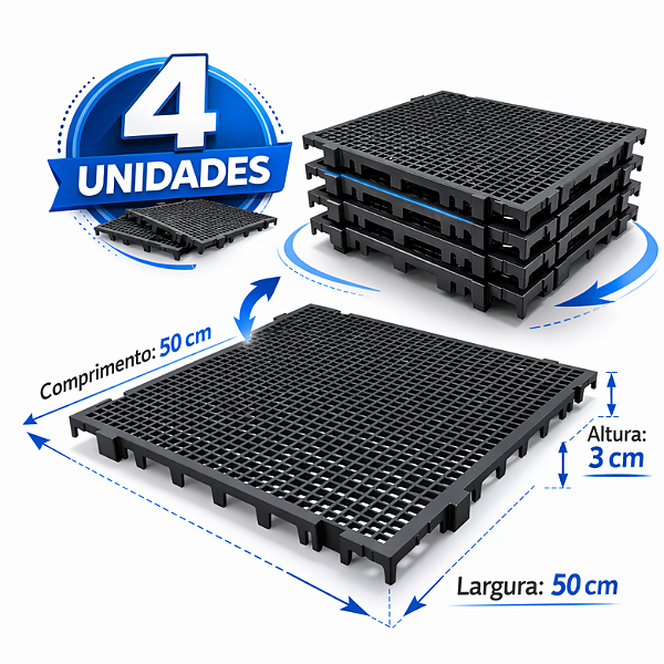 Kit 4 Estrado Plástico Modular Piso Palete Pallet 50x50cm Encaixável Resistente