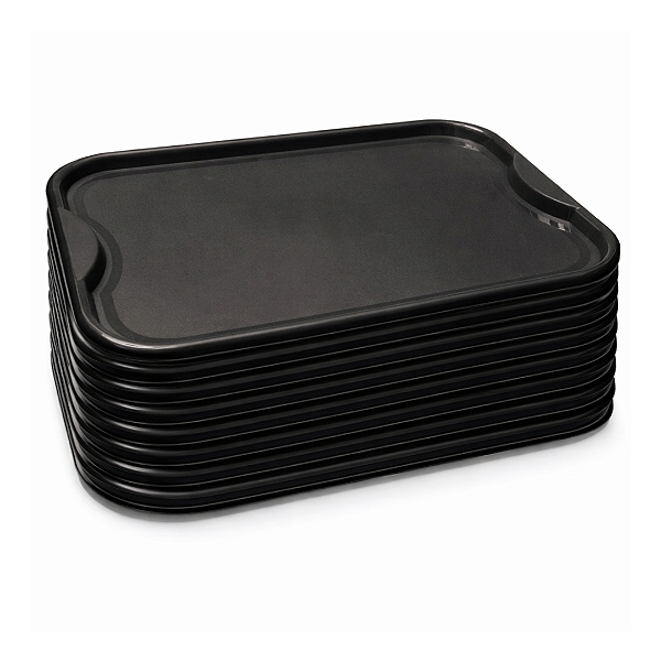 Kit 10 Bandejas Plásticas Pretas Prime Reforçadas – Ideal para Restaurante, Lanchonete e Cafeteria