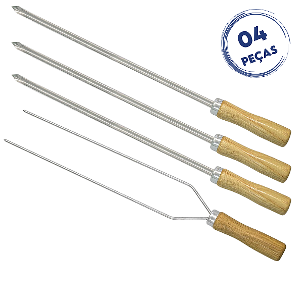 Kit 4 Mini Espetos para Churrasco 40cm Aço Inox Kort