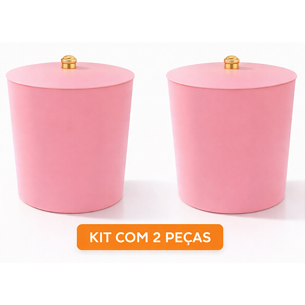 Kit 2 Lixeira 5L Rosa Tampa Banheiro Cozinha Compacta Haus