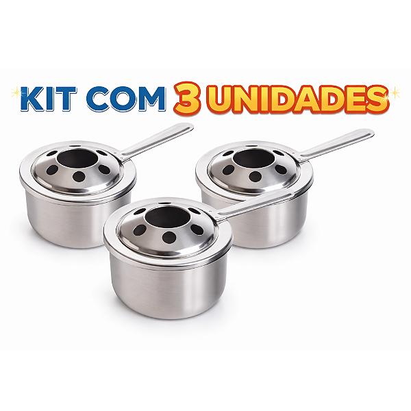 Kit 3 Queimadores Fogareiro com Abafador Inox para Rechaud Fondue Prime