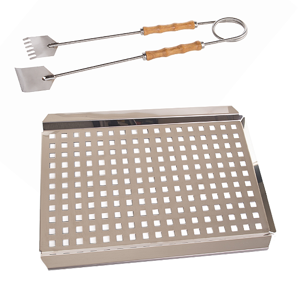 Kit Churrasco Pegador 46cm + Grelha Inox Profissional Kort