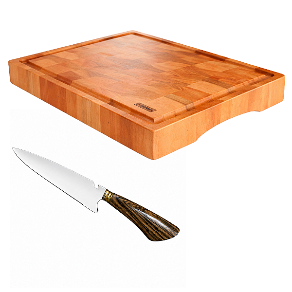 Tábua Churrasco Invertida 40x30x4cm + Faca Artesanal Essence