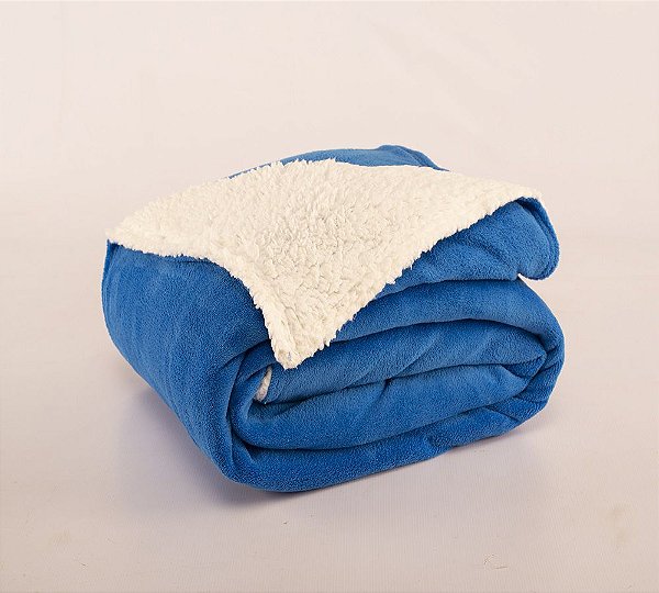 Cobertor Canada Solteiro Sherpa e Mantinha Azul Royal