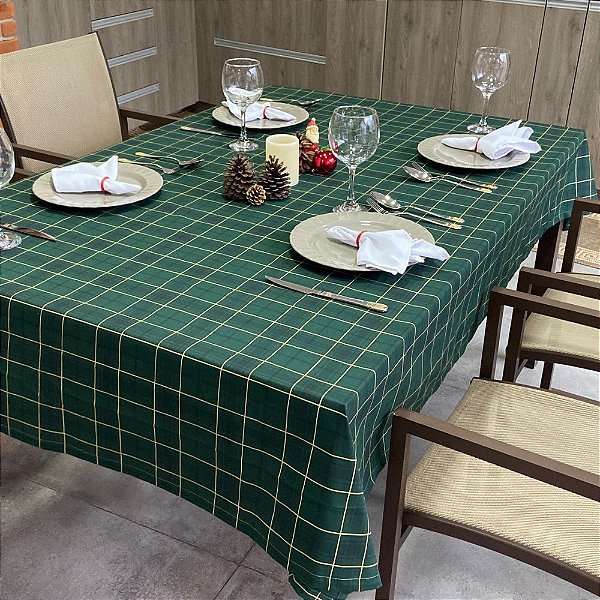 Toalha de mesa Natal Estampada para 8 Cadeiras Xadrez Verde