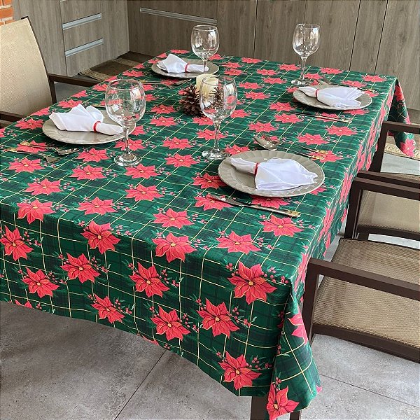 Toalha de mesa Natal Estampada para 4 Cadeiras Verde Floral